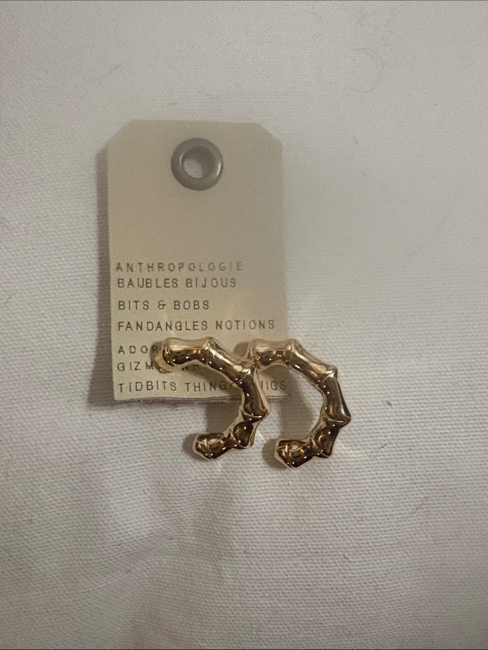 NWT Anthropologie Sculpted Gold Bamboo-Style Hoop Earrings